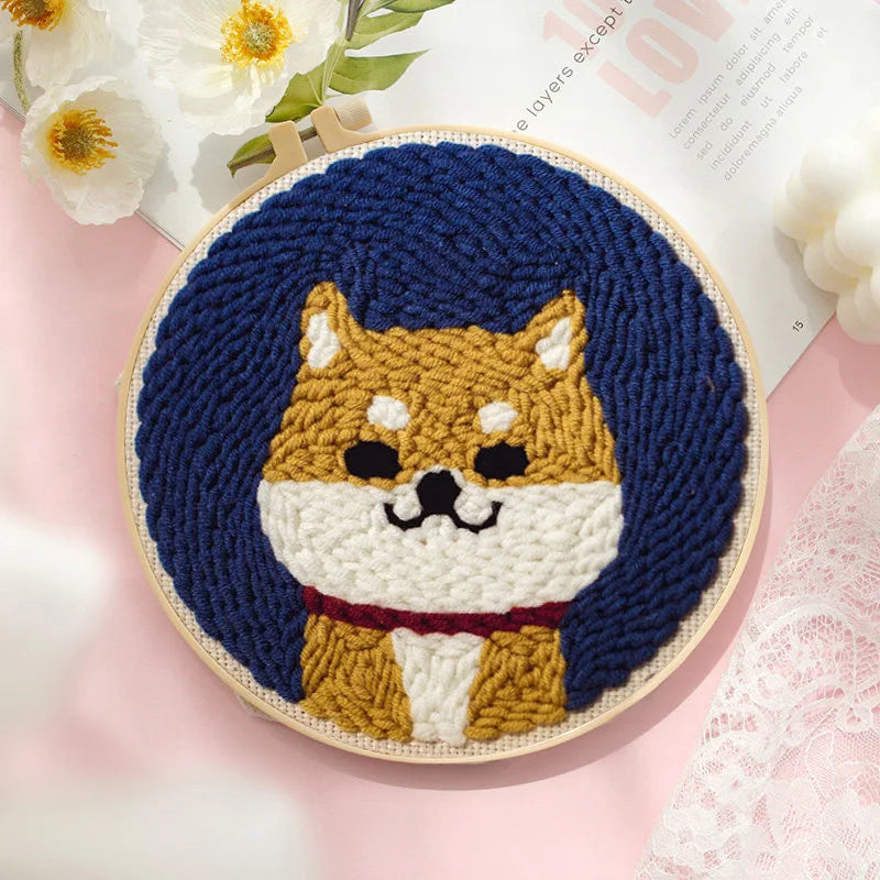 DIY Punch Needle Embroidery Starter Kits For Beginner Kids Dog Bear Lighthouse Handicrafts Poking Embroidery Yarn Painting Arts