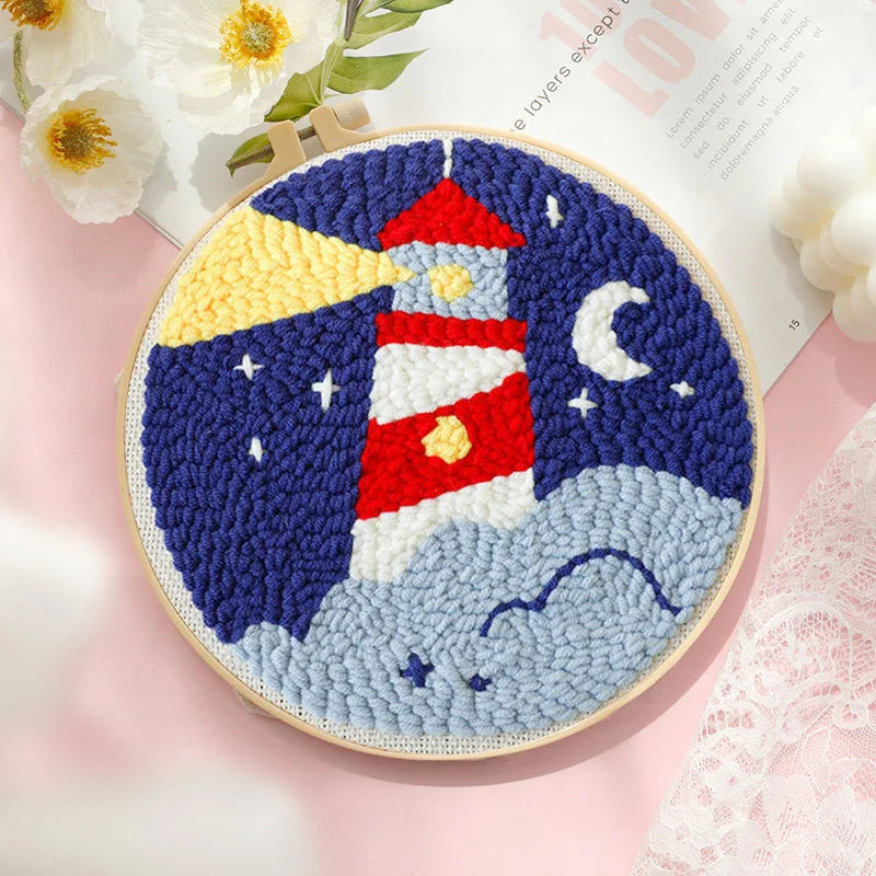 DIY Punch Needle Embroidery Starter Kits For Beginner Kids Dog Bear Lighthouse Handicrafts Poking Embroidery Yarn Painting Arts