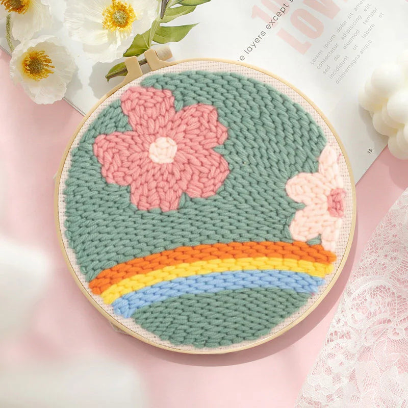 DIY Punch Needle Embroidery Starter Kits For Beginner Kids Dog Bear Lighthouse Handicrafts Poking Embroidery Yarn Painting Arts