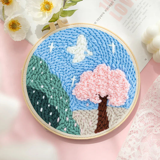 Easy 20x20cm punch needle starter kit floral diy embroidery decor