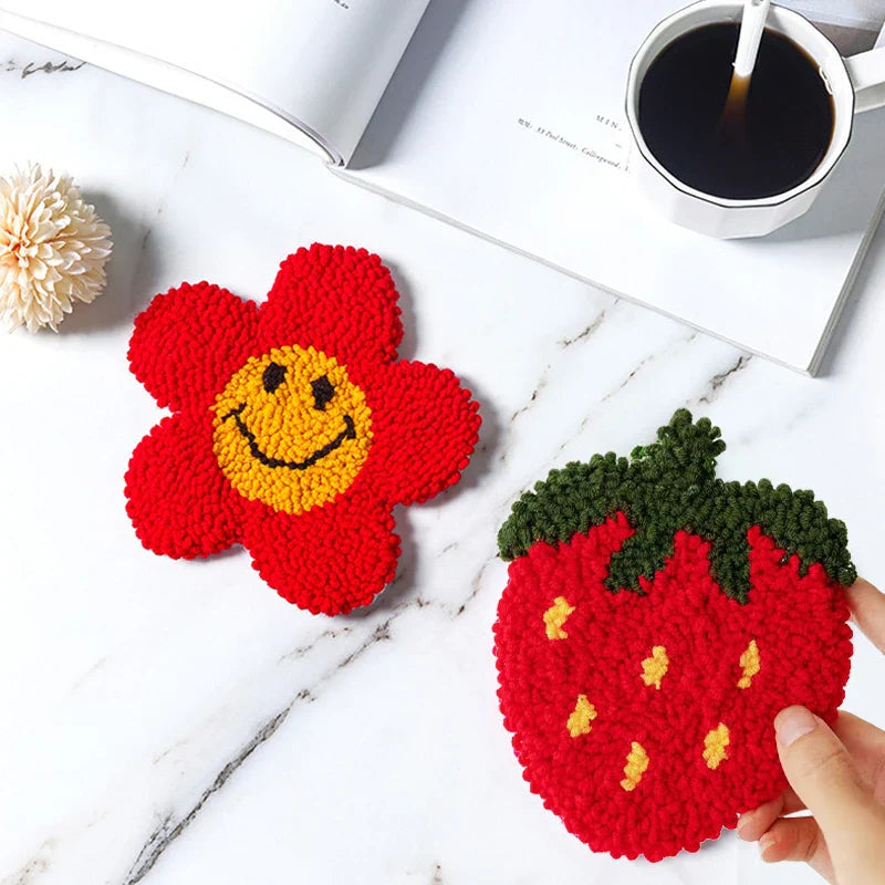 Embroidery Kit Punch Needle Coaster Set Magic Needle For Embroidery DIY Tufted Coaster Material Craft Needle Art Craft For Adult