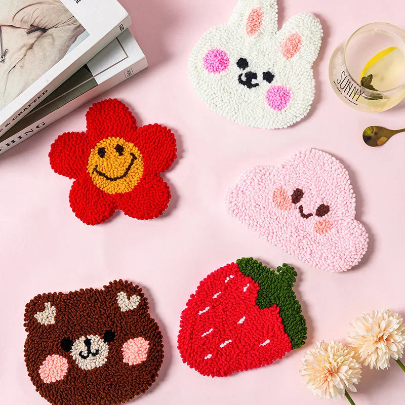 Embroidery Kit Punch Needle Coaster Set Magic Needle For Embroidery DIY Tufted Coaster Material Craft Needle Art Craft For Adult