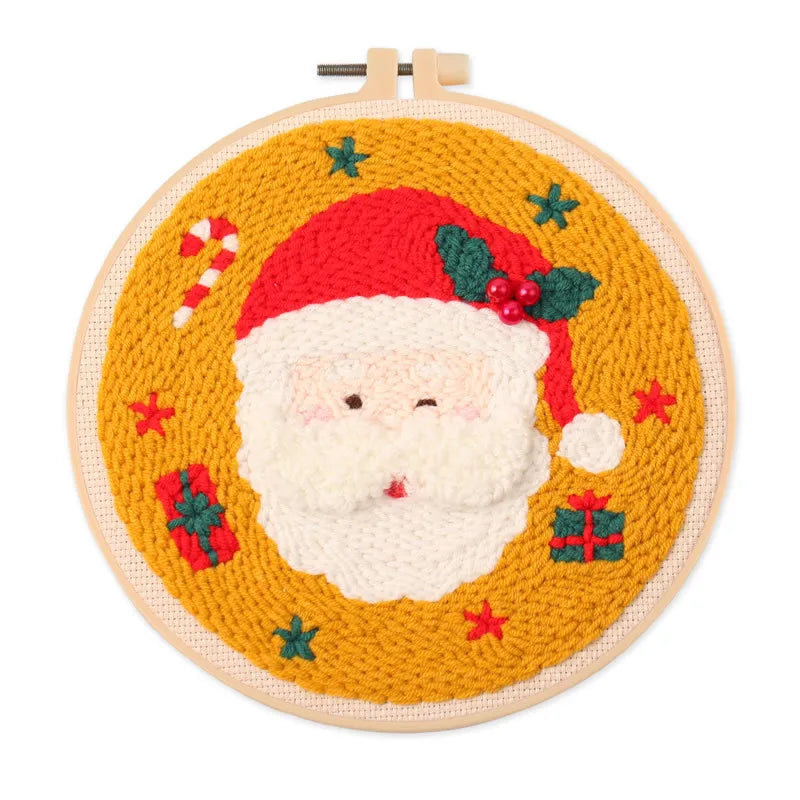 Embroidery Starter Kits Christmas Pattern Punch Needle Sewing Kit Funny Easy Yarn Painting Arts DIY Needlework Set For Beginner