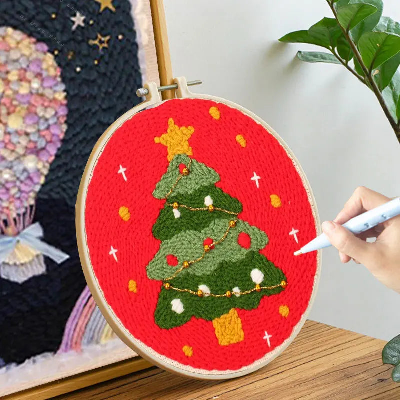 Embroidery Starter Kits Christmas Pattern Punch Needle Sewing Kit Funny Easy Yarn Painting Arts DIY Needlework Set For Beginner