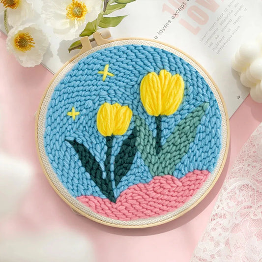 Floral Starter Embroidery Hoop - Punch Needle Kit