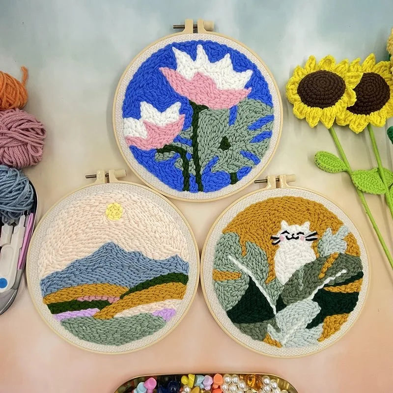 Flower Punch Needle Embroidery kit 3D Magic Needle For Embroidery Starter Kits for Adults DIY Cross Stitch Craft Art Needle Set