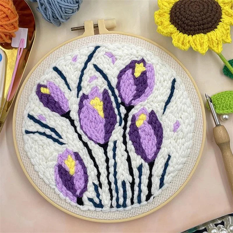 Flower Punch Needle Embroidery kit 3D Magic Needle For Embroidery Starter Kits for Adults DIY Cross Stitch Craft Art Needle Set