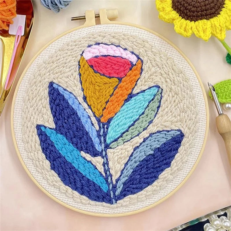 Flower Punch Needle Embroidery kit 3D Magic Needle For Embroidery Starter Kits for Adults DIY Cross Stitch Craft Art Needle Set