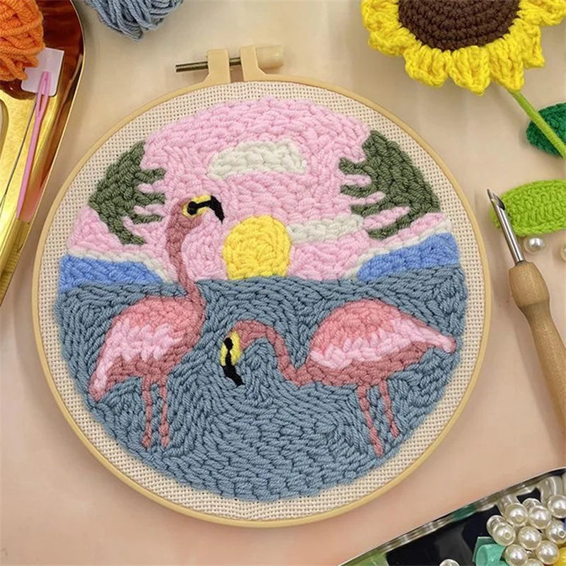 Flower Punch Needle Embroidery kit 3D Magic Needle For Embroidery Starter Kits for Adults DIY Cross Stitch Craft Art Needle Set