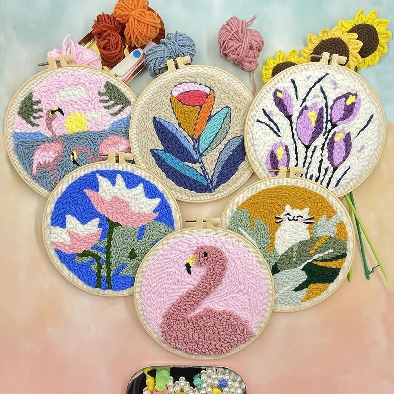 Flower Punch Needle Embroidery kit 3D Magic Needle For Embroidery Starter Kits for Adults DIY Cross Stitch Craft Art Needle Set