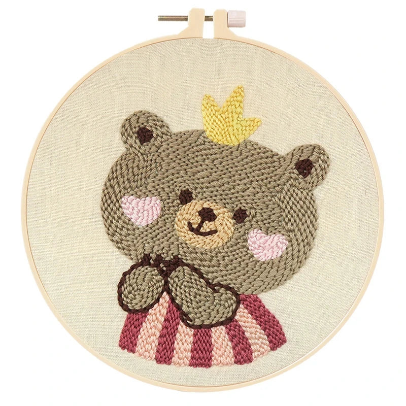 French Punch Needle Embroidery Kit DIY Punch Needle Painting Set Handmade Material Pack Beer Animal Style Home Decoration