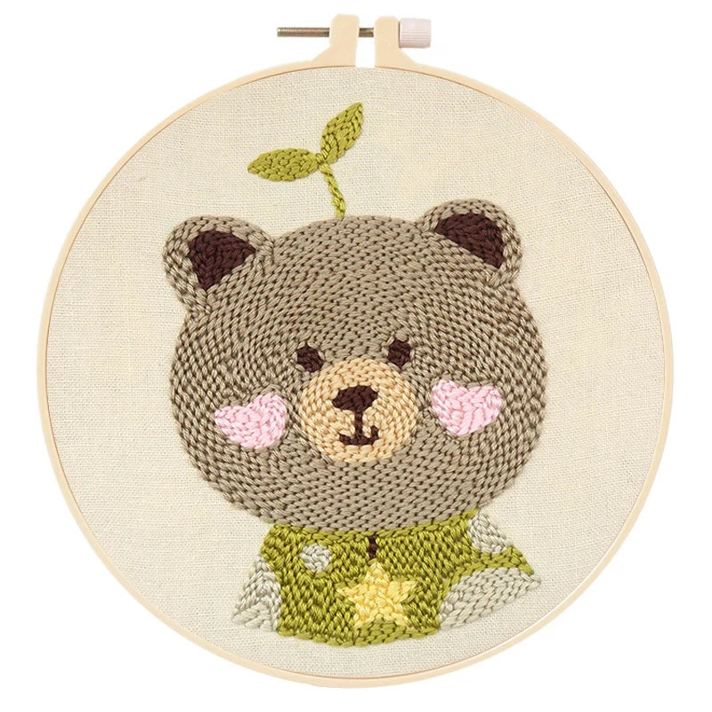 French Punch Needle Embroidery Kit DIY Punch Needle Painting Set Handmade Material Pack Beer Animal Style Home Decoration