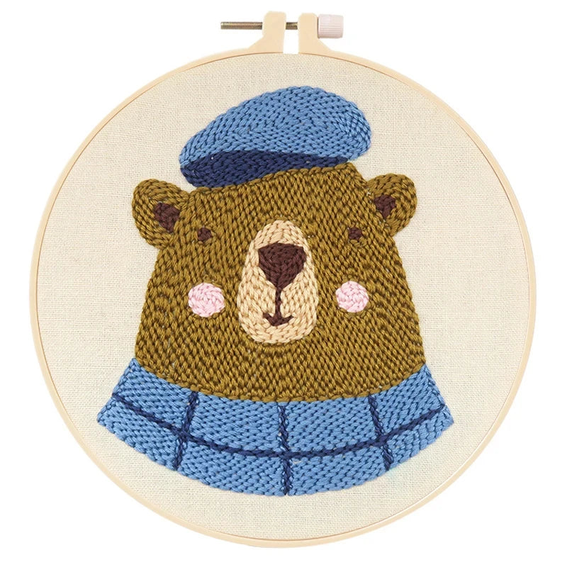 French Punch Needle Embroidery Kit DIY Punch Needle Painting Set Handmade Material Pack Beer Animal Style Home Decoration