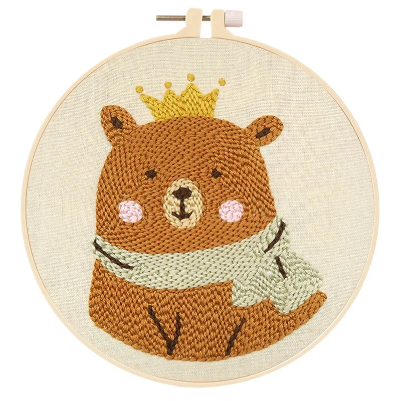 French Punch Needle Embroidery Kit DIY Punch Needle Painting Set Handmade Material Pack Beer Animal Style Home Decoration