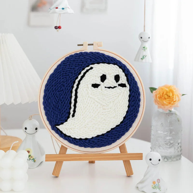 Halloween punch needle starter kit ghost yarn embroidery for beginners