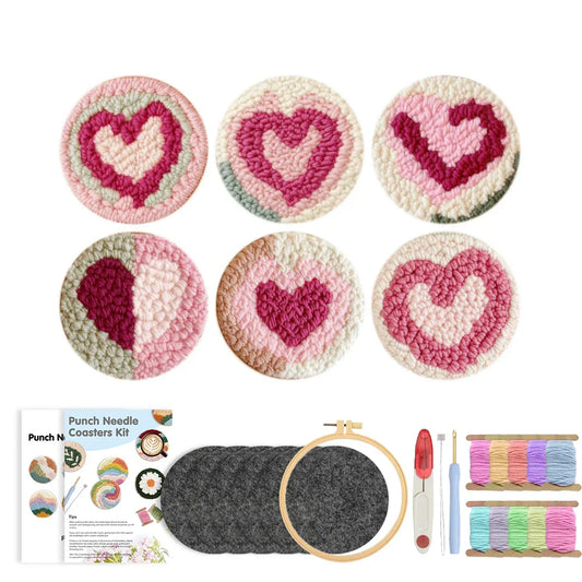Heart Coasters Embroidery - Punch Needle Kit
