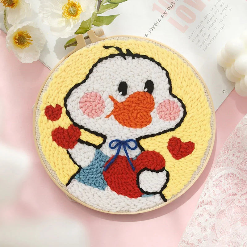 Magic Punch Needle Set Embroidery Starter Kit Circle Rabbit Hooking Beginner Pock Pen Hoop For Kids Adults Diy Craft Gift