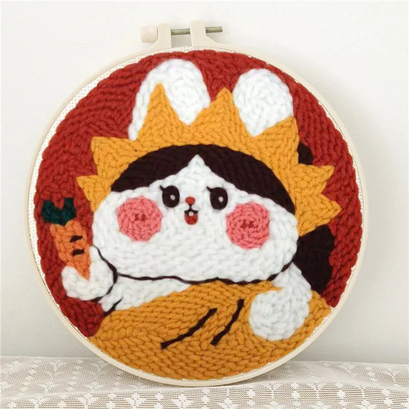 Magic Punch Needle Set Embroidery Starter Kit Circle Rabbit Hooking Beginner Pock Pen Hoop For Kids Adults Diy Craft Gift