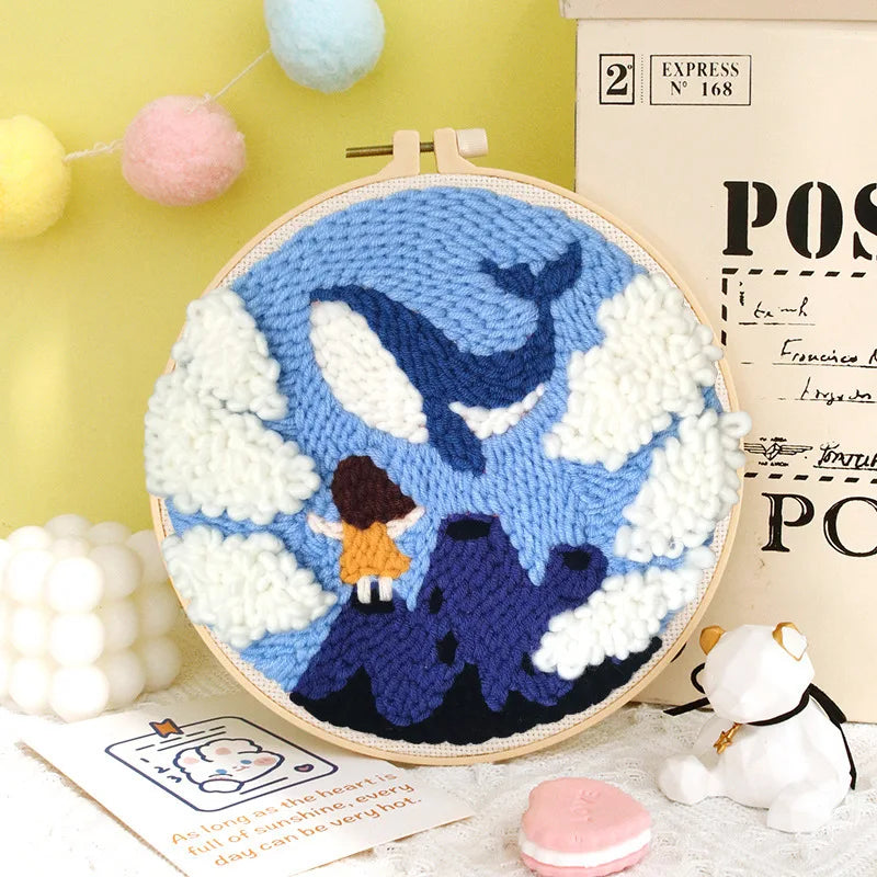 Magic Punch Needle Set Embroidery Starter Kit Circle Rabbit Hooking Beginner Pock Pen Hoop For Kids Adults Diy Craft Gift