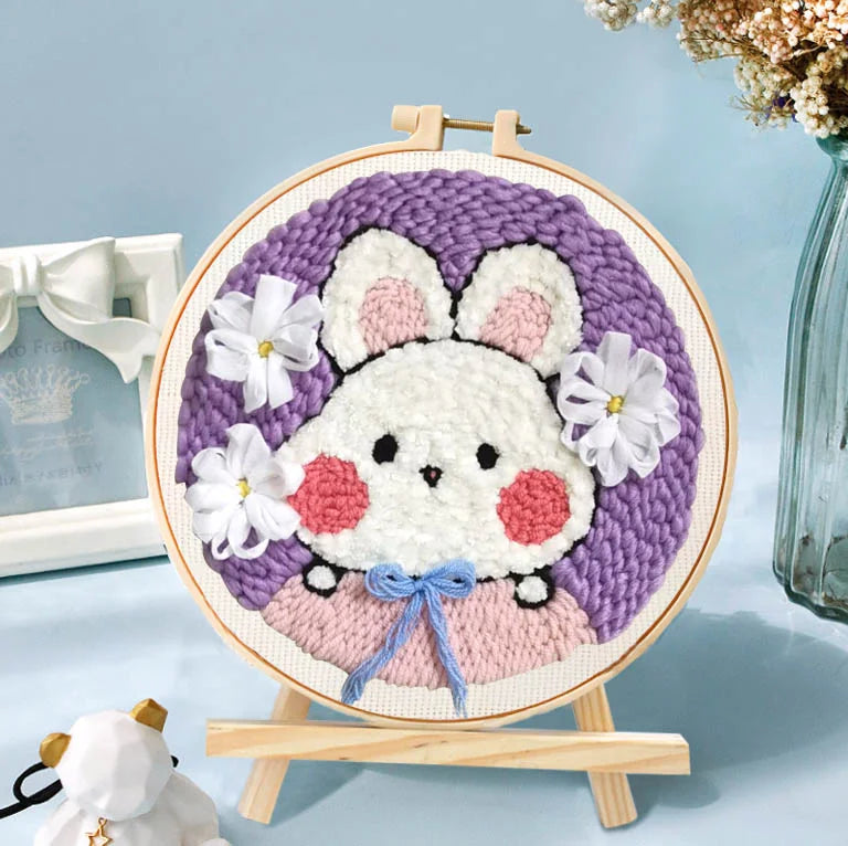 Magic Punch Needle Set Embroidery Starter Kit Circle Rabbit Hooking Beginner Pock Pen Hoop For Kids Adults Diy Craft Gift