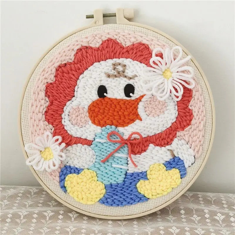 Magic Punch Needle Set Embroidery Starter Kit Circle Rabbit Hooking Beginner Pock Pen Hoop For Kids Adults Diy Craft Gift