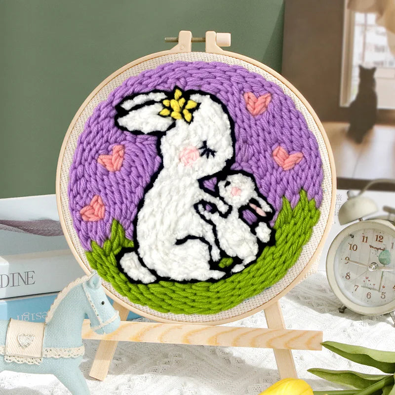 Magic Punch Needle Set Embroidery Starter Kit Circle Rabbit Hooking Beginner Pock Pen Hoop For Kids Adults Diy Craft Gift
