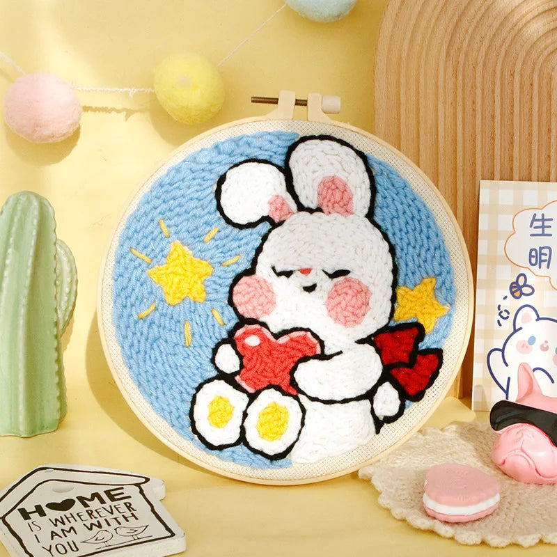 Magic Punch Needle Set Embroidery Starter Kit Circle Rabbit Hooking Beginner Pock Pen Hoop For Kids Adults Diy Craft Gift