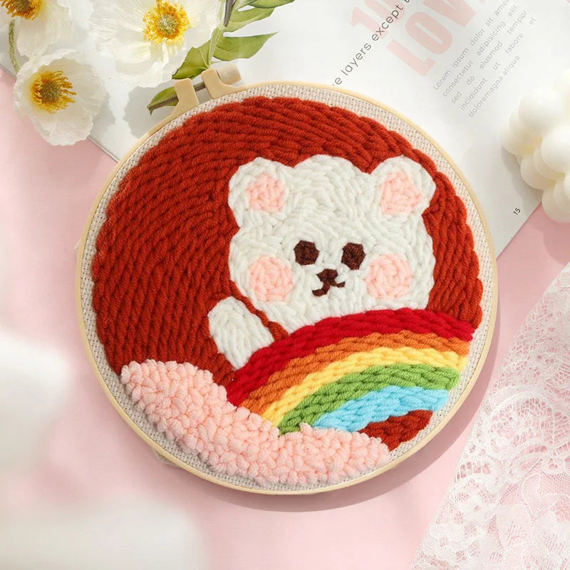 New Punch Needle Embroidery Kit with Yarn for Beginners Easy Embroidery DIY Needlework Wool Work Home Decor Custom Embroidery