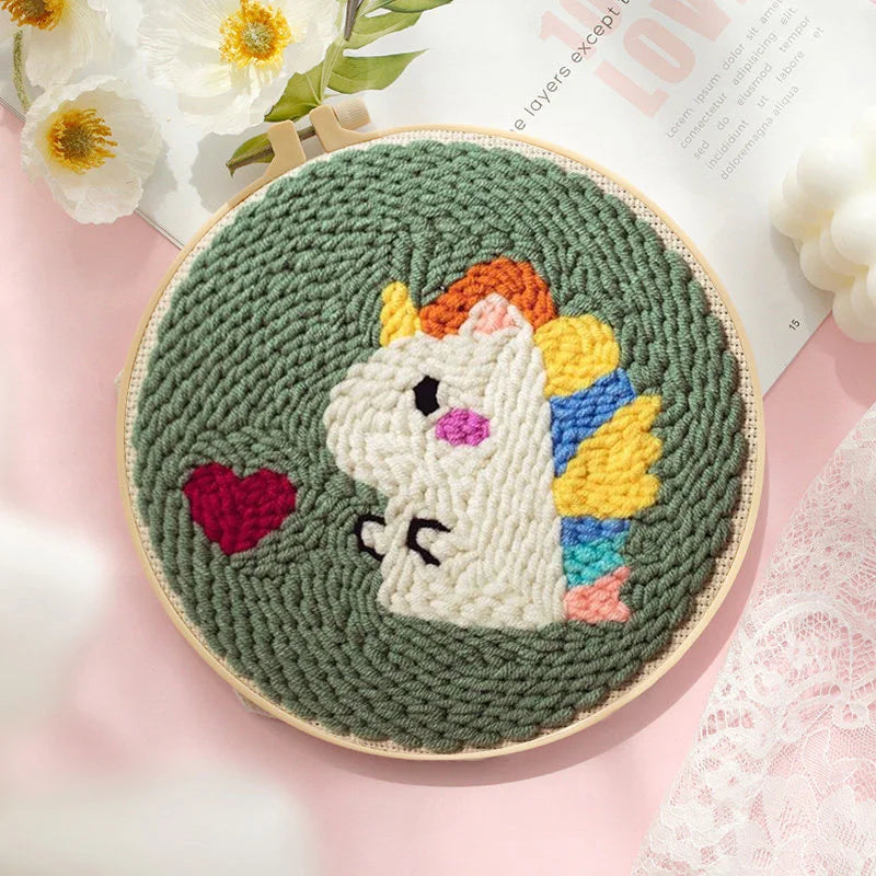 New Punch Needle Embroidery Kit with Yarn for Beginners Easy Embroidery DIY Needlework Wool Work Home Decor Custom Embroidery