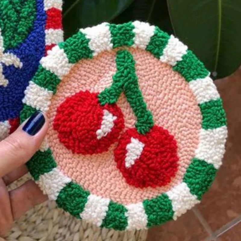 Punch Needle Coasters Set 3D French Maigic Needle For Embroidery Kit DIY Yarn Floral Tufted Mug Rug Kit Cross Stitch Coaster