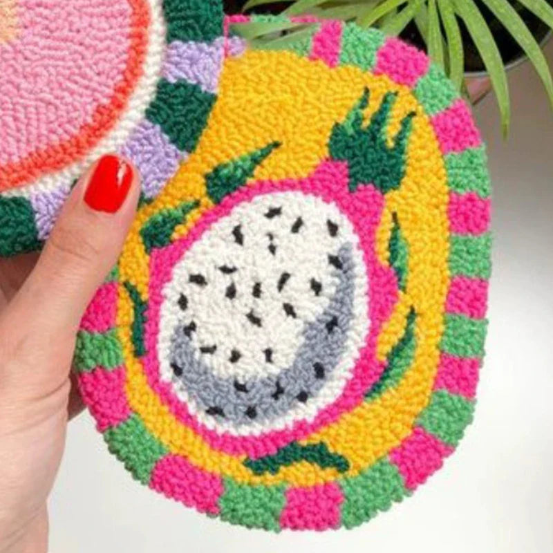 Punch Needle Coasters Set 3D French Maigic Needle For Embroidery Kit DIY Yarn Floral Tufted Mug Rug Kit Cross Stitch Coaster