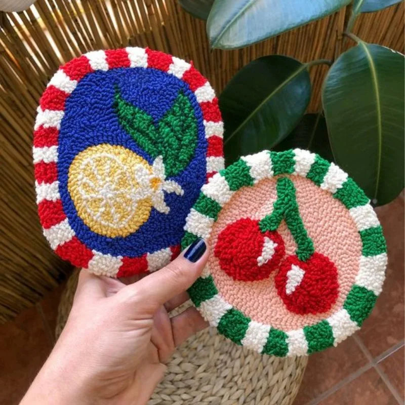 Punch Needle Coasters Set 3D French Maigic Needle For Embroidery Kit DIY Yarn Floral Tufted Mug Rug Kit Cross Stitch Coaster