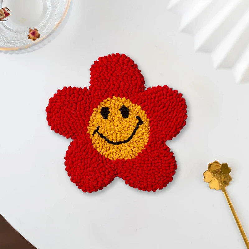 Punch Needle Coasters Set 3D French Maigic Needle For Embroidery Kit DIY Yarn Floral Tufted Mug Rug Kit Cross Stitch Coaster