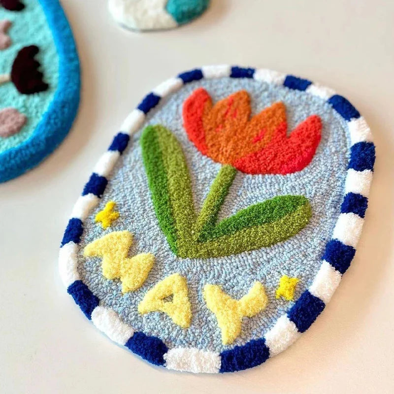 Punch Needle Coasters Set 3D French Maigic Needle For Embroidery Kit DIY Yarn Floral Tufted Mug Rug Kit Cross Stitch Coaster