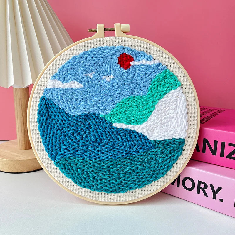 Punch Needle Embroidery Set Kit Cat Cute Animal Picture Cross Stitch Kits Embroidery Frame Crafts for Adults DIY Gift