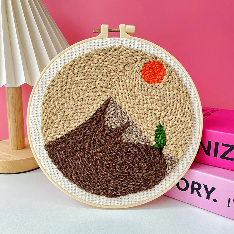 Punch Needle Embroidery Set Kit Cat Cute Animal Picture Cross Stitch Kits Embroidery Frame Crafts for Adults DIY Gift