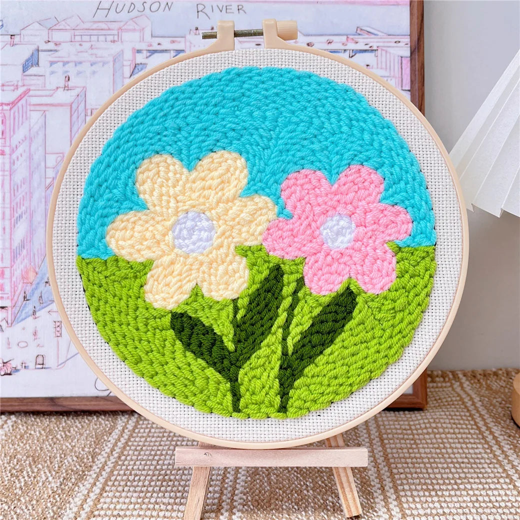 Punch Needle Embroidery Set Kit Cat Cute Animal Picture Cross Stitch Kits Embroidery Frame Crafts for Adults DIY Gift