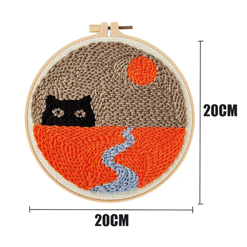 Punch Needle Embroidery Set Kit Cat Cute Animal Picture Cross Stitch Kits Embroidery Frame Crafts for Adults DIY Gift