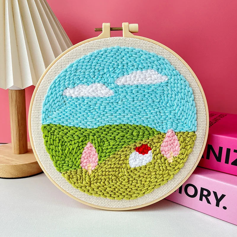 Punch Needle Embroidery Set Kit Cat Cute Animal Picture Cross Stitch Kits Embroidery Frame Crafts for Adults DIY Gift