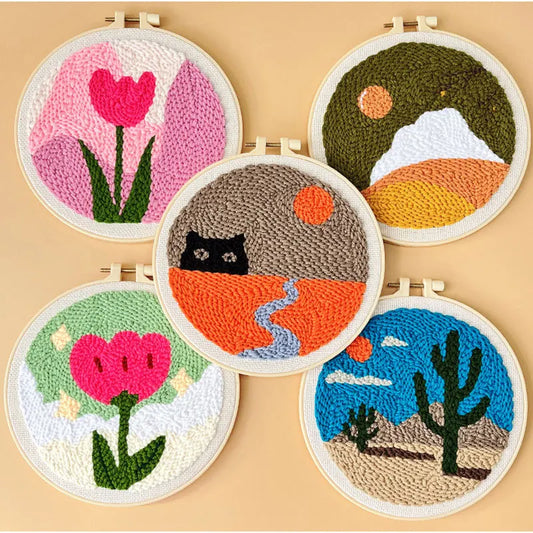 Punch Needle Embroidery Set Kit Cat Cute Animal Picture Cross Stitch Kits Embroidery Frame Crafts for Adults DIY Gift