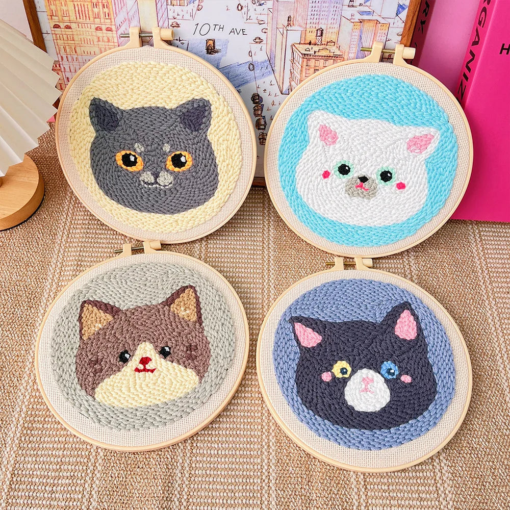 Punch Needle Embroidery Starter Kit Punch Needle Kits Animal Cat Pattern Embroidery Pen For Adults Kids Beginner Gift Home Decor