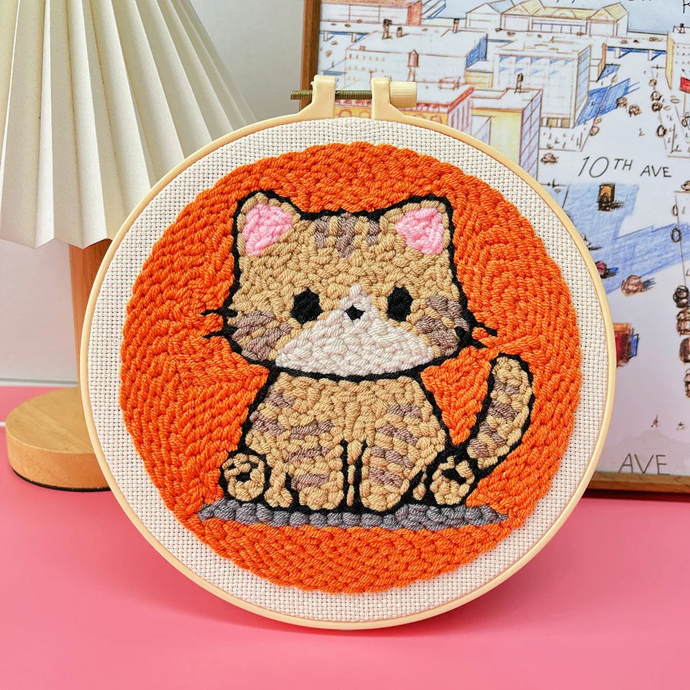Punch Needle Embroidery Starter Kit Punch Needle Kits Animal Cat Pattern Embroidery Pen For Adults Kids Beginner Gift Home Decor