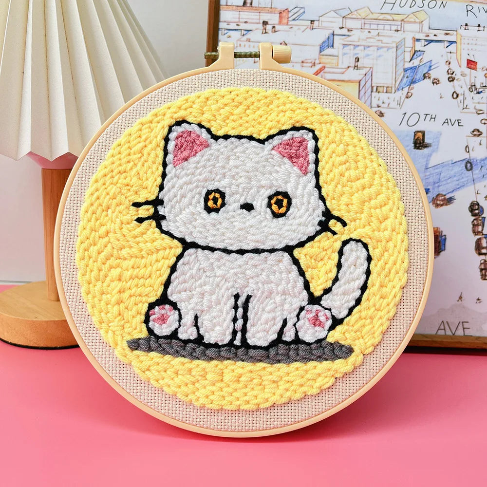 Punch Needle Embroidery Starter Kit Punch Needle Kits Animal Cat Pattern Embroidery Pen For Adults Kids Beginner Gift Home Decor