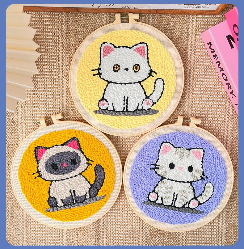 Punch Needle Embroidery Starter Kit Punch Needle Kits Animal Cat Pattern Embroidery Pen For Adults Kids Beginner Gift Home Decor