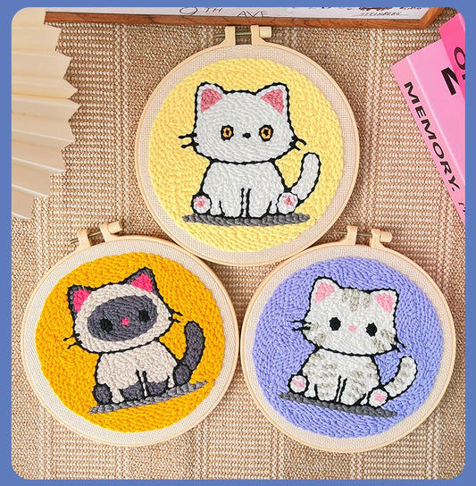 Punch Needle Embroidery Starter Kit Punch Needle Kits Animal Cat Pattern Embroidery Pen For Adults Kids Beginner Gift Home Decor