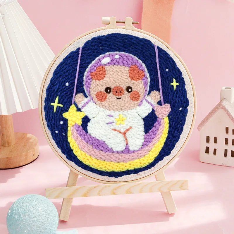 Punch Needle Embroidery Starter Kits For Adults Beginners Punch Needle Fabric Yarns Embroidery Hoops Diy Crafts Home Decor Gift