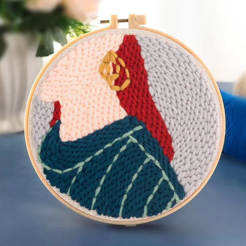 Punch Needle Embroidery Starter Kits For Adults Beginners Punch Needle Fabric Yarns Embroidery Hoops Diy Crafts Home Decor Gift