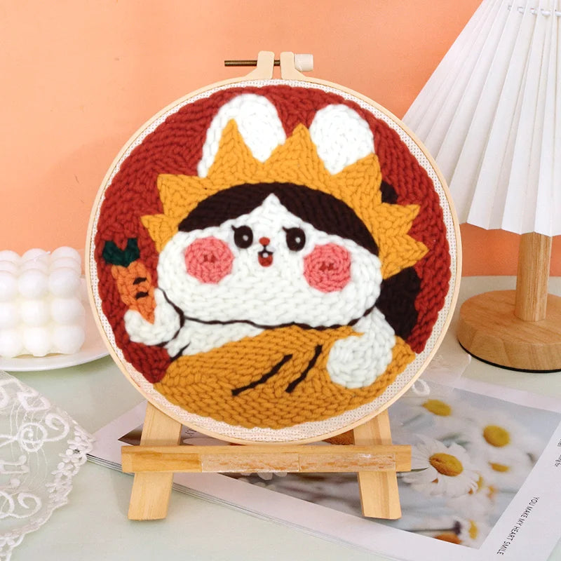 Punch Needle Embroidery Starter Kits For Adults Beginners Punch Needle Fabric Yarns Embroidery Hoops Diy Crafts Home Decor Gift