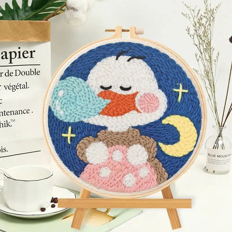 Punch Needle Embroidery Starter Kits For Adults Beginners Punch Needle Fabric Yarns Embroidery Hoops Diy Crafts Home Decor Gift