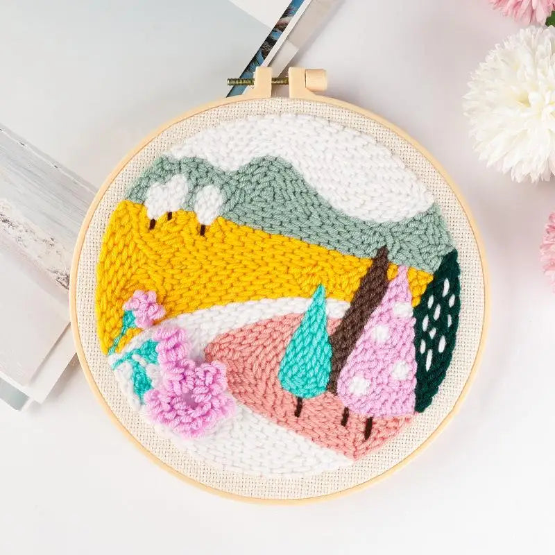 Punch needle beginner kit for adults with yarn hoop patterns diy decor